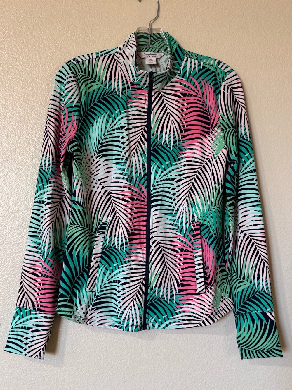 Tommy Bahama Golf & Tennis Full Zip Jacket Palm Leaf Dash Tropic Pink Green M